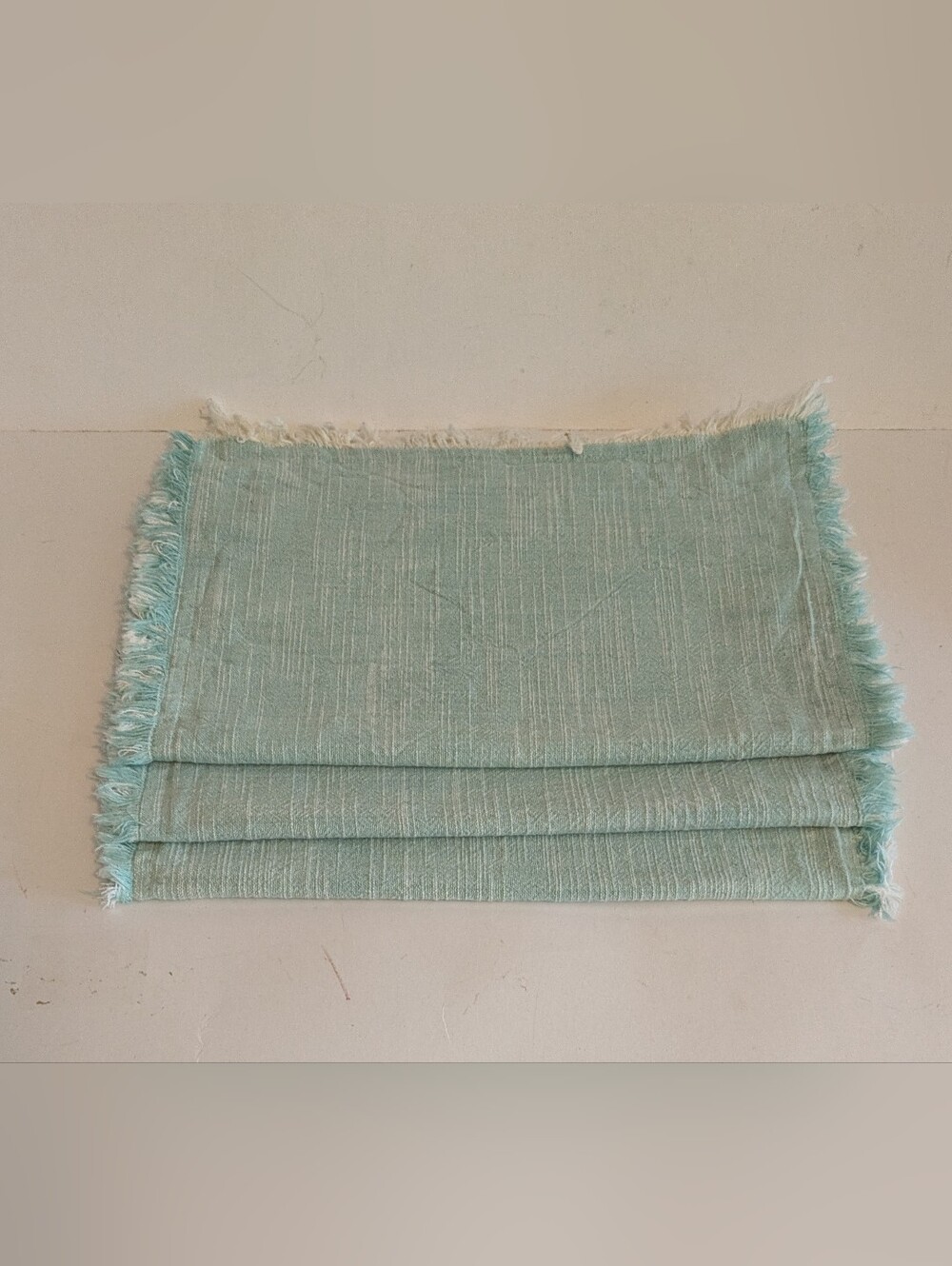 Pier 1 Imports Light Aqua Fringed Linen Cotton Placemats Bundle 3